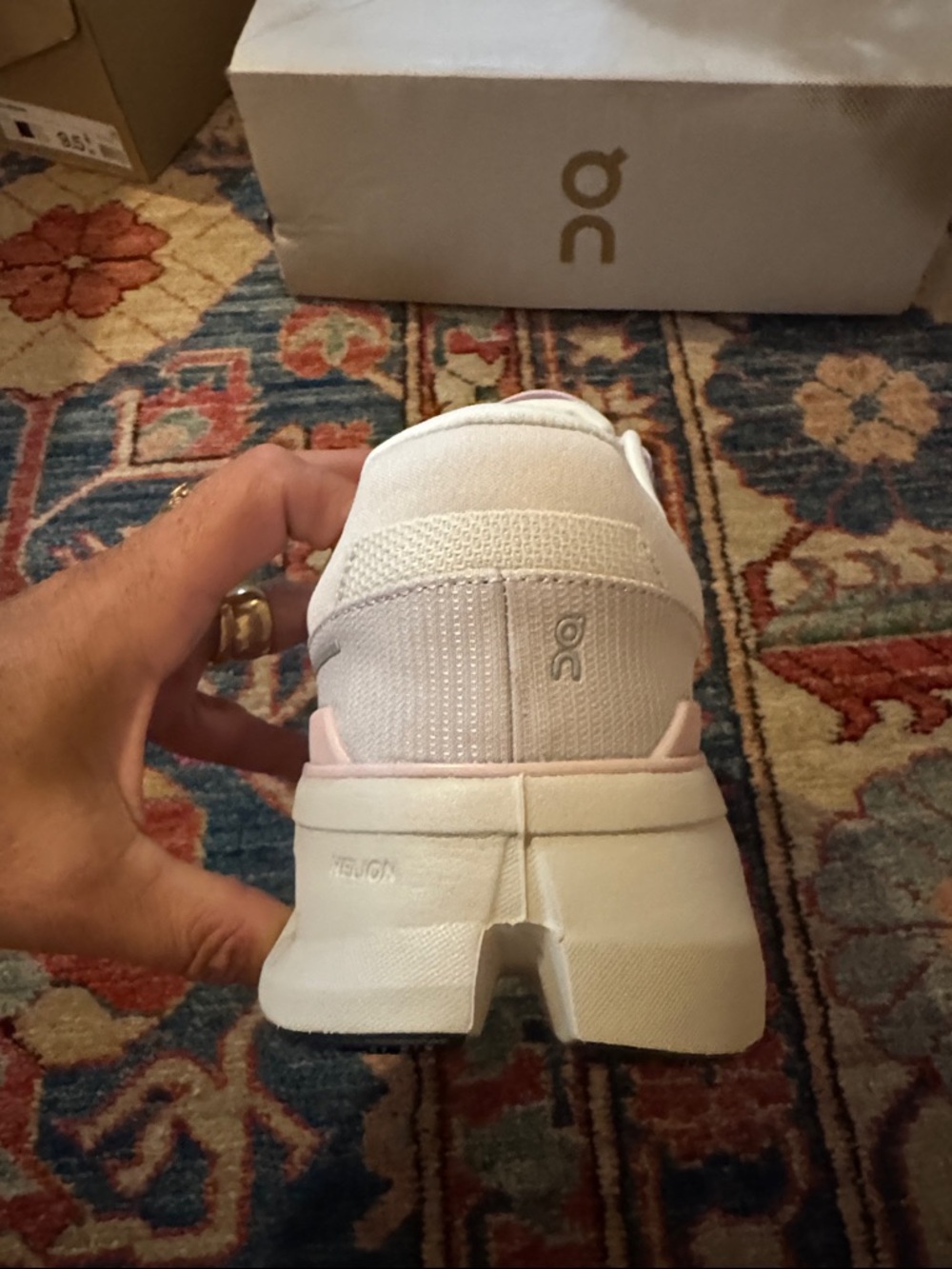 On Running Cloudrunner 2 Women's White with Light Pink Accent Sneakers - Picture 4 of 7